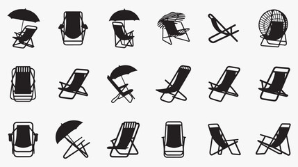 collection of 20 beach chair silhouettes in various styles for summer and outdoor relaxation themes