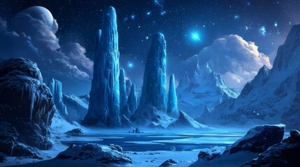 Experience game art that captures the essence of an icy extraterrestrial landscape.
