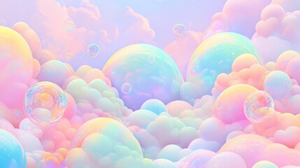 Soft Pastel Bubbles Floating Above Dreamy Cloud Background