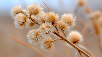 Obraz premium Close-up of Fluffy Beige Winter Plant Seed Heads