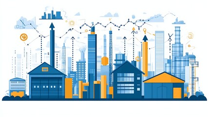 Obraz premium 3D Glowing Blue Bar Graph Showing Upward Trend, A 3D bar graph with a glowing blue color, depicting an upward trend with an arrow at the end