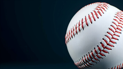 Close-Up of a White Baseball with Red Stitching Against a Dark Background