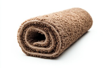 Rolled brown towel on white background (2)