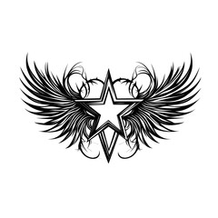 Fototapeta premium Fierce Star with Wings: Edgy Black Ink Graphic Design