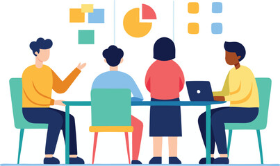 Business Team Meeting Around Table | Vector Illustration for Stock Graphics