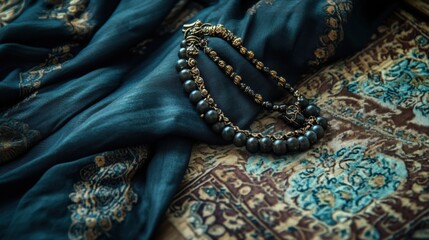 Obraz premium Elegant Jewelry on Luxurious Fabric with Rich Patterns and Textures