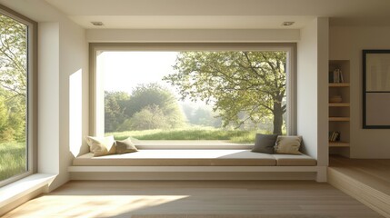 Fototapeta premium Serene Window Seat with Stunning Nature View