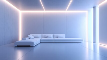 Modern Minimalist Interior Design with White Sofa and LED Lighting