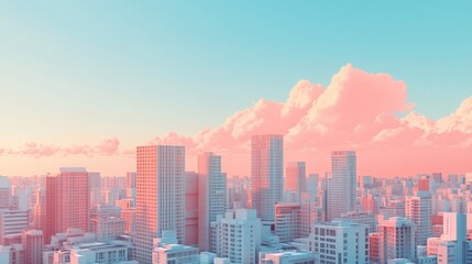 . Pastel Pink Cityscape at Sunset