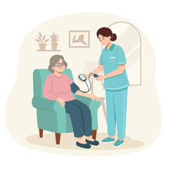Nurse Measuring Blood Pressure of Elderly Woman