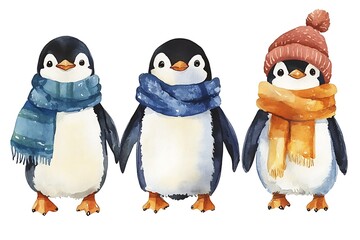 Naklejka premium Cute penguins in winter wear