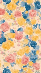 Fototapeta premium Vintage floral calico wallpaper pattern roses background.