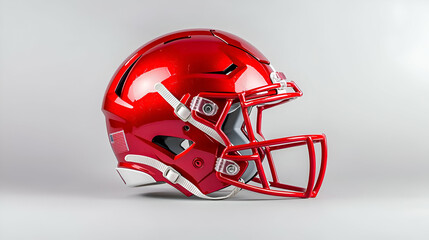 Fototapeta premium Red Football Helmet with Facemask on Gray Background