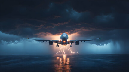Stormy Airplane Landing at Sea