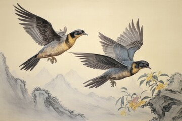 Fototapeta premium 2 feathers painting art cormorant.