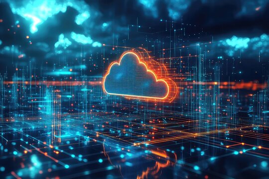 A futuristic digital background illustrating secure cloud data processing.