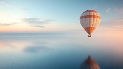 Fototapeta premium Sunrise Hot Air Balloon Over Calm Water