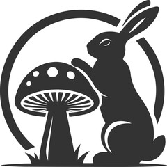Rabbit leaning against a mushroom animal silhouette