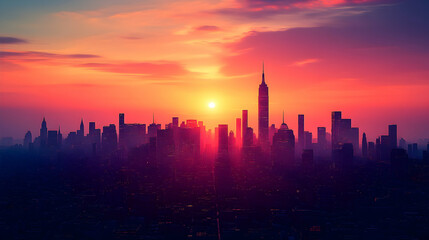 Sunrise over New York City skyline