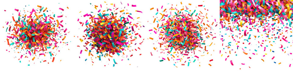 Obraz premium Vibrant and Colorful Confetti Explosion Bursting on a White Background Creating a Festive and Celebratory Atmosphere for Events Parties and Holidays