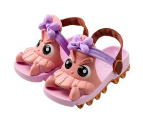 Adorable Pink CrabShaped Sandals for Girls with Purple Bows with transparent background