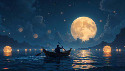 Naklejka premium moon and boat isolated on transparent background