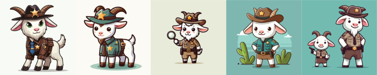 cute goat vector in sheriff costume