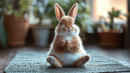 Meditating rabbit cozy indoor space animal portrait calm atmosphere close-up serenity and peace