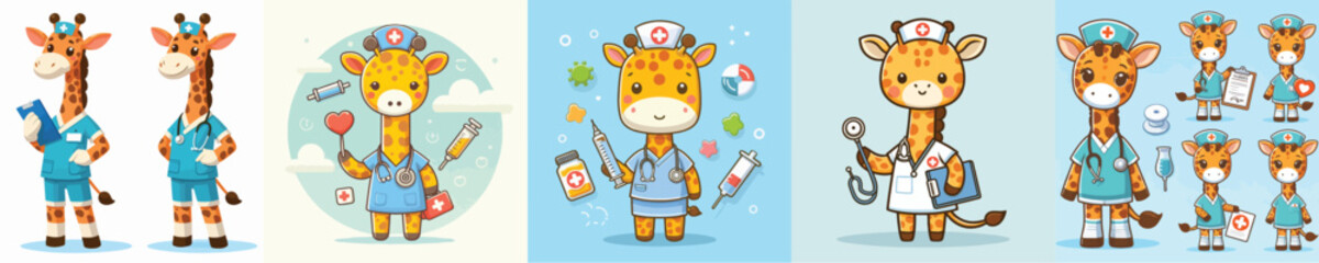 cute giraffe vector in nurse costume