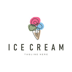 simple ice cream logo design illustration of cold food template with minimalist line concept ice cream
