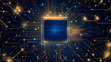 Blue and gold futuristic circuit close-up