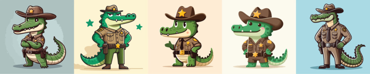 cute crocodile vector in sheriff costume