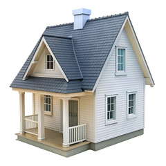 A quaint white house with a grey roof isolated on transparent background