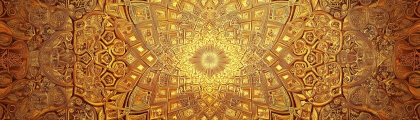 Obraz premium Digital fusion of Arabic calligraphy and geometric design, cultural and artistic heritage, warm golden hues, symmetrical and intricate