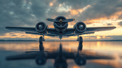 Vintage Biplane at Sunrise Landing