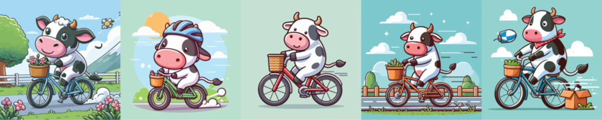 cute cow vector riding a bike