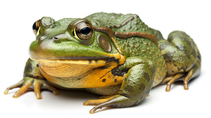 Obraz premium Close-up of a vibrant green frog resting on a surface, showcasing its detailed features