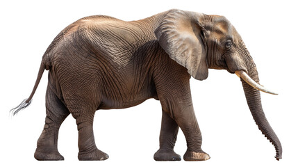 Fototapeta premium Majestic elephant walking gracefully in a lush green landscape under a clear sky