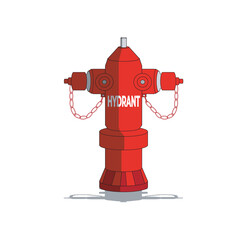 Fototapeta premium A vector illustration of a red fire hydrant with metal chains. Represents firefighting equipment, emergency safety, and urban infrastructure, commonly found on streets for fire protection.