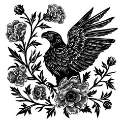 Fototapeta premium American Eagle and Flowers eagle art illustration.