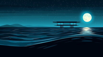 Serene Night Ocean House Under the Full Moon.