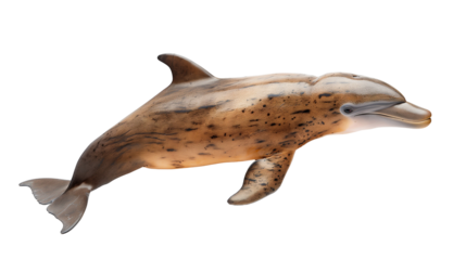 A dolphin gracefully swimming through clear waters, showcasing its unique markings