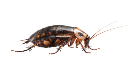 Close-up of a cockroach crawling on a surface, highlighting its detailed anatomy