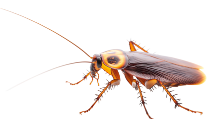 Close-up of a cockroach exhibiting detailed anatomy against a clean background