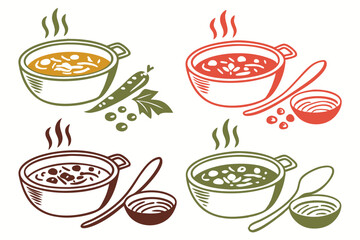set of Lentil soup food silhouette vector illustration