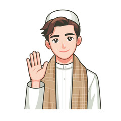 vector of friendly Muslim characters greeting the month of Ramadan