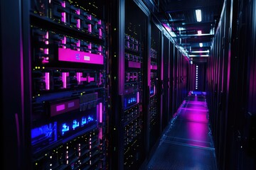 Fototapeta premium A conceptual tech image showcasing an AI processor embedded within a highly advanced supercomputer.