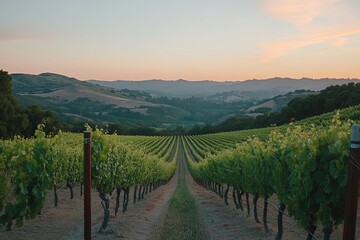 Naklejka premium serene vineyard landscape at sunset