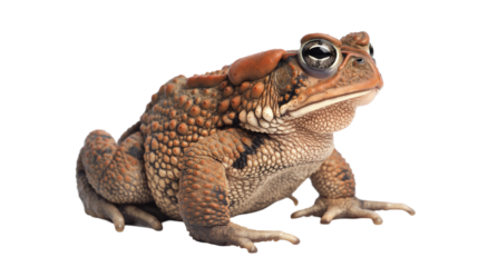 Close-up of a textured toad sitting on a surface with a blurred natural background