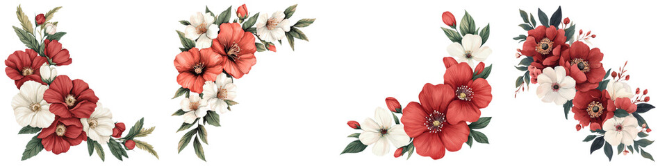 Fototapeta premium Elegant and Vibrant Floral Bouquets with Red and White Flowers Arranged in a Vintage Style for Romantic and Nature Inspired Designs